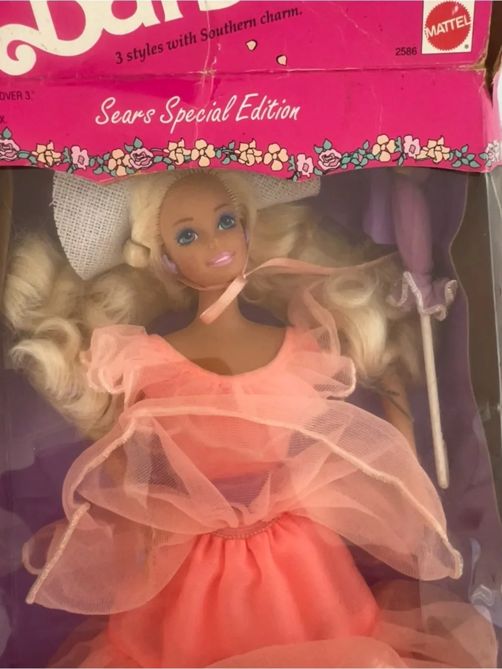 Vintage 1991 Southern Belle Barbie Doll in Peach Tulle Gown